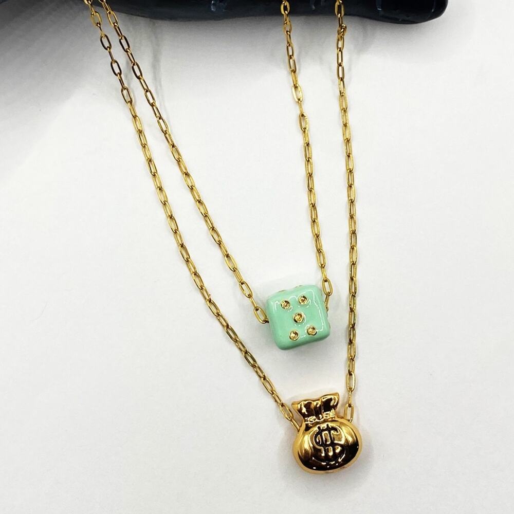 NEW Gold Money Bag & Mint Green Dice Layered - Picture 7 of 13